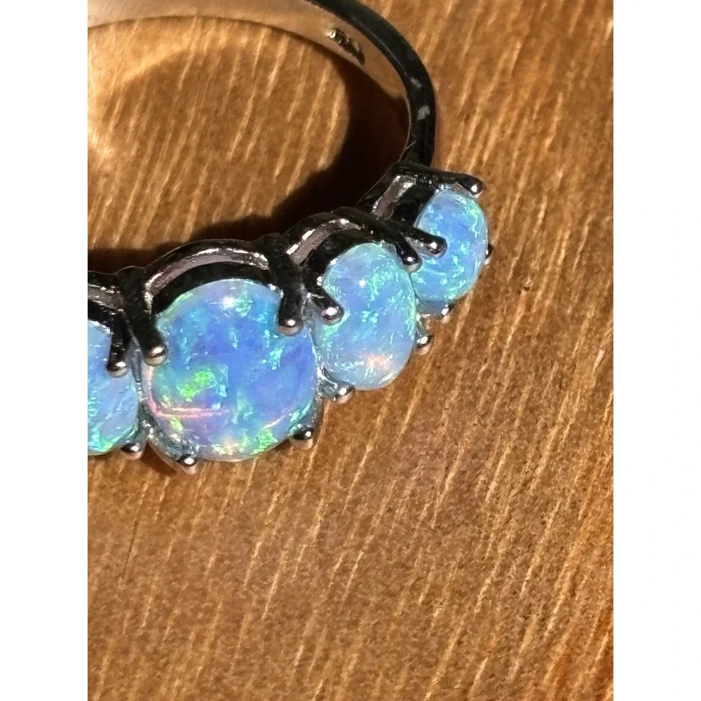 Blue Fire Opal And .925 Sterling Ring Size 7.75 - Picture 11 of 11